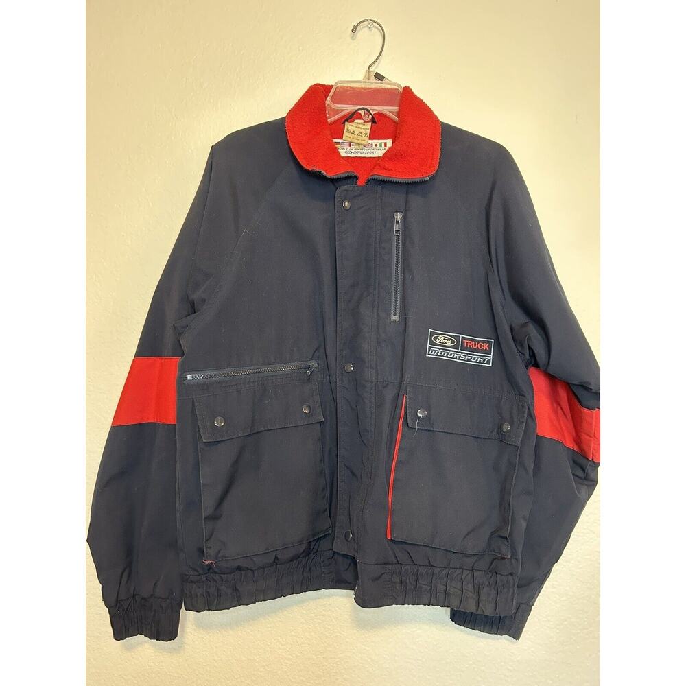 Vintage Ford Motorsport Racing Coat Ford Truck 80's Blue Red Lined Size Large